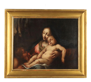 Virgin Mary with Child and Saint John, Oil on Canvas, 17th Century, Framed