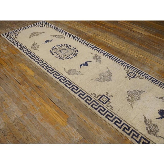 Textile Strikingly Ivory Background and Chinoiserie Pattern Antique Chinese Mongolian Runner For Sale - Image 7 of 10
