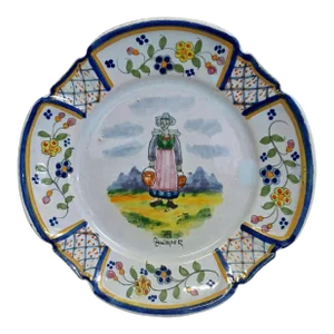 Vintage Quimper Water Maiden & Floral Plate