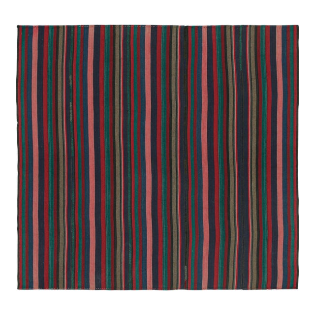 1950s Vintage Bidjar Persian Square Kilim With Multicolor Stripes, From Rug & Kilim For Sale