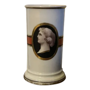 Antique 19th Century Old Paris Porcelain Cylinder Mantel Vase With Neoclassical Portrait Cameo