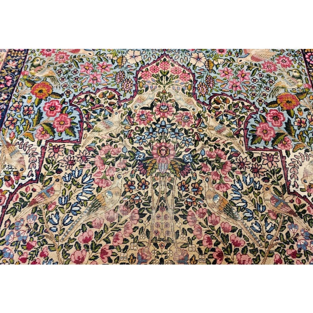 Antique Persian Kerman Lavar, Handwoven Tree of Life Pattern, Ivory & Turquoise, 5’ X 8’ For Sale - Image 12 of 12