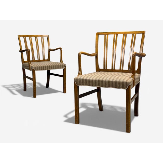 1940s Ole Wanscher, Armchairs, Beech, Fabric, Denmark, 1940s For Sale - Image 5 of 15