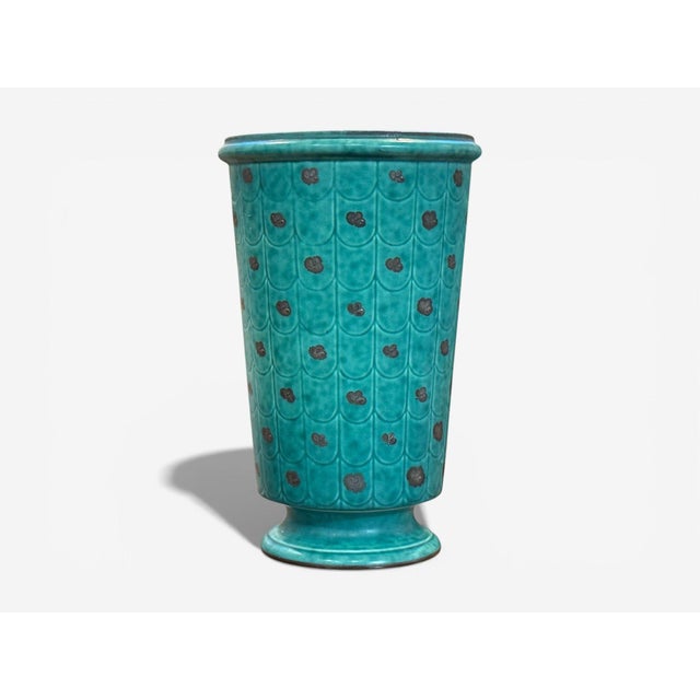 Mid-Century Modern Wilhelm Kage, Green Ceramic, Argenta Vase, Sweden, 1930s For Sale - Image 3 of 9