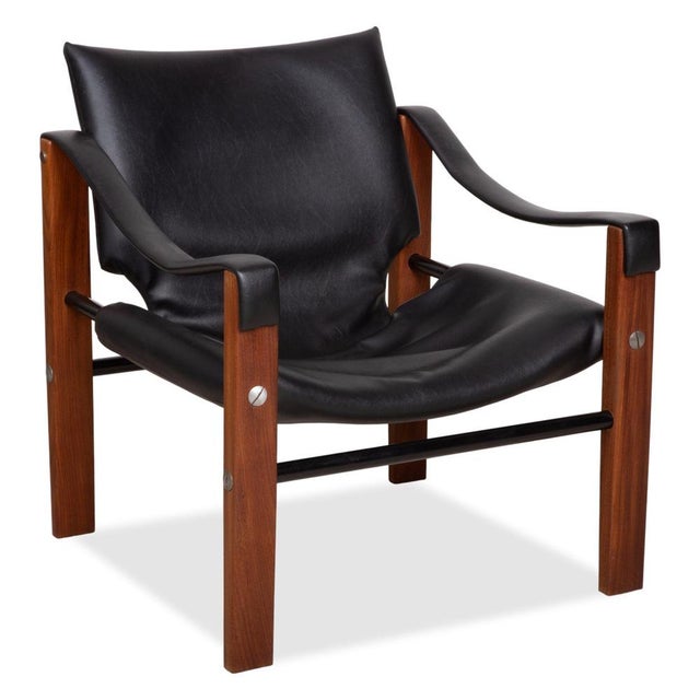 Vintage Leather and Wood Safari Armchairs by Maurice Burke for Arkana, Set of 2 For Sale - Image 3 of 14