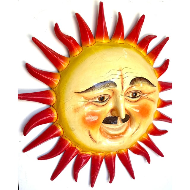Monumental Signed Sergio Bustamante "Un Hombre con Bigote" Smiling Sun Sculpture, Edition 54/100 Signed Sergio Bustamante...