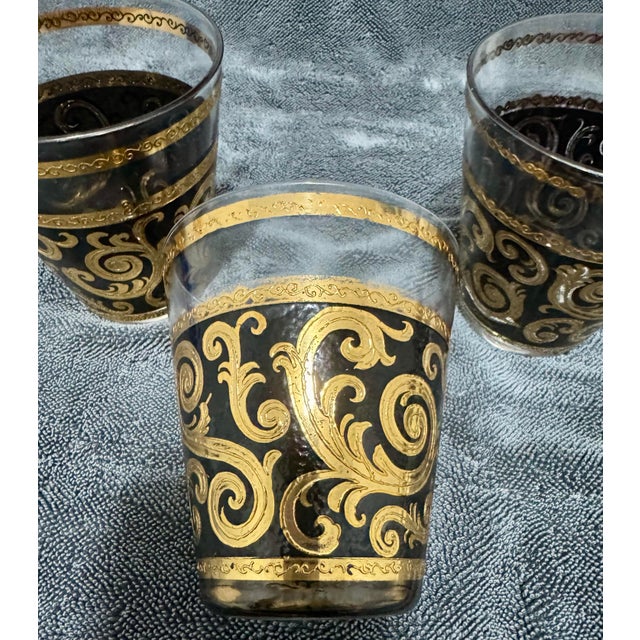 Vintage Culver LTD Ebony Baroque Gold Lowball Glasses - Set of 3 For Sale - Image 9 of 12