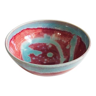 Vintage Studio Pottery Bowl - Pink and Blue Swirl For Sale