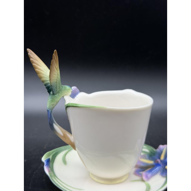 2000 - 2009 Long Tail Hummingbird Tea Cup and Saucer from the Franz Porcelain, 2000s, Set of 2 For Sale - Image 5 of 11