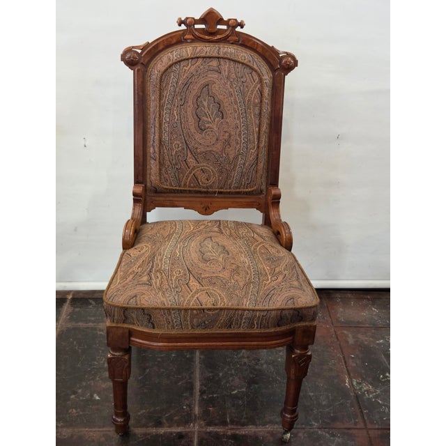 A Victorian Gothic Side Chair with paisley fabric in very nice condition. This is a true Eastlake Gothic Chair not a...