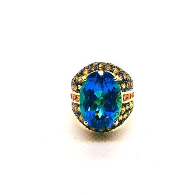 Blue Bochic "Orient" Vintage London Blue Topaz & Sapphire Ring Set 18K & Silver For Sale - Image 8 of 8
