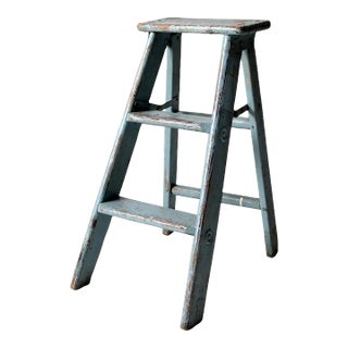 Vintage Wooden Blue Step Ladder For Sale