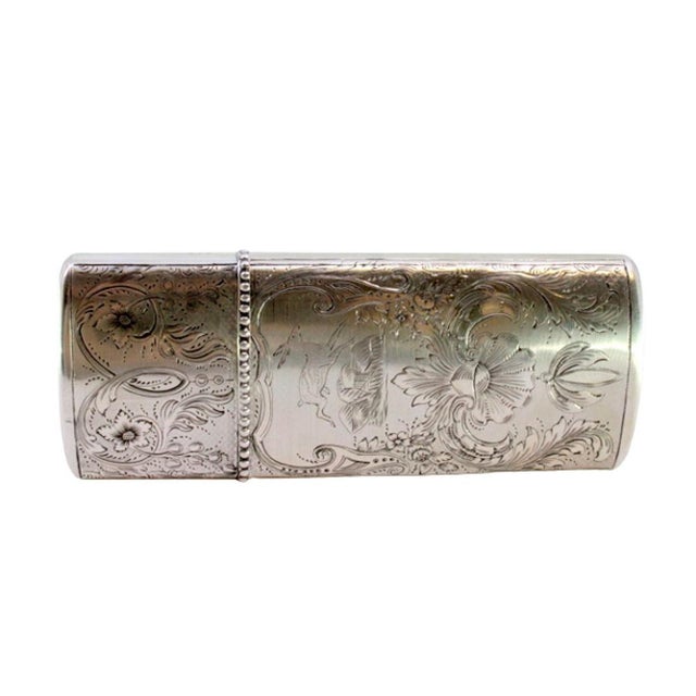 Silver Cigar Case with Engraved Wreaths, Flowers on Hunting Background and Pearly Frieze For Sale - Image 11 of 11