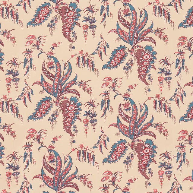 SAMPLE - Schumacher Apolline Botanical Wallpaper In Rouge & Bleuâ Â For Sale