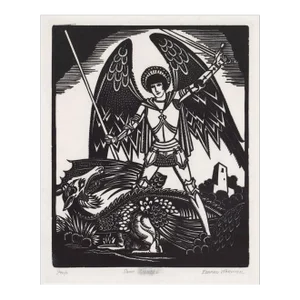 Edward Warwick St Michael and the Dragon Woodcut