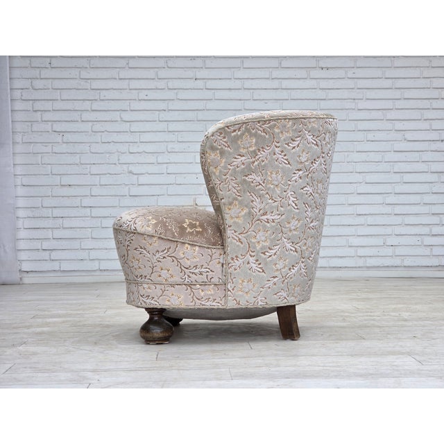 Danish Curved Armchair in Light Green-Gray Furniture Velour, 1970s For Sale - Image 16 of 18