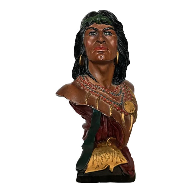 Vintage Chalkware "Hiawatha" Tobacco Store Display Bust - 1930s For Sale