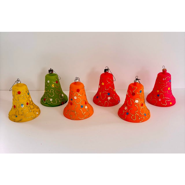 Rare boxed set of six vintage Kurt S. Adler Christmas bell ornaments, manufactured in Italy for Kurt S. Adler Inc., New...