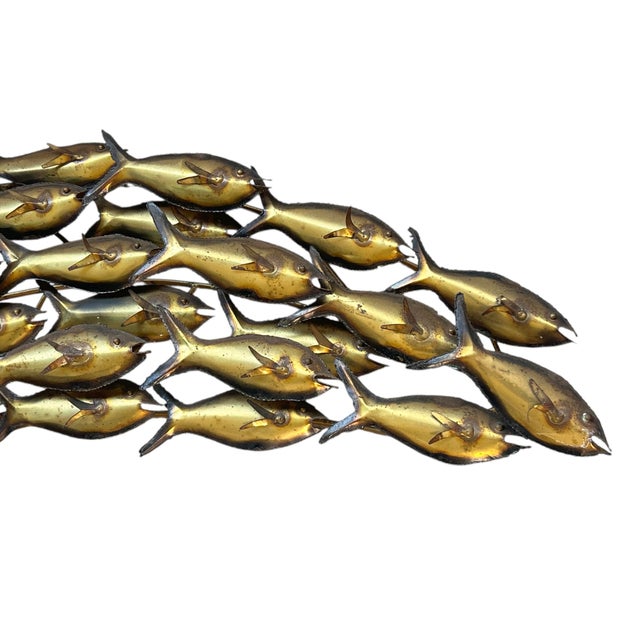 Mid 20th Century Brass Brutalist School of Fish Wall Art Sculpture For Sale - Image 4 of 6