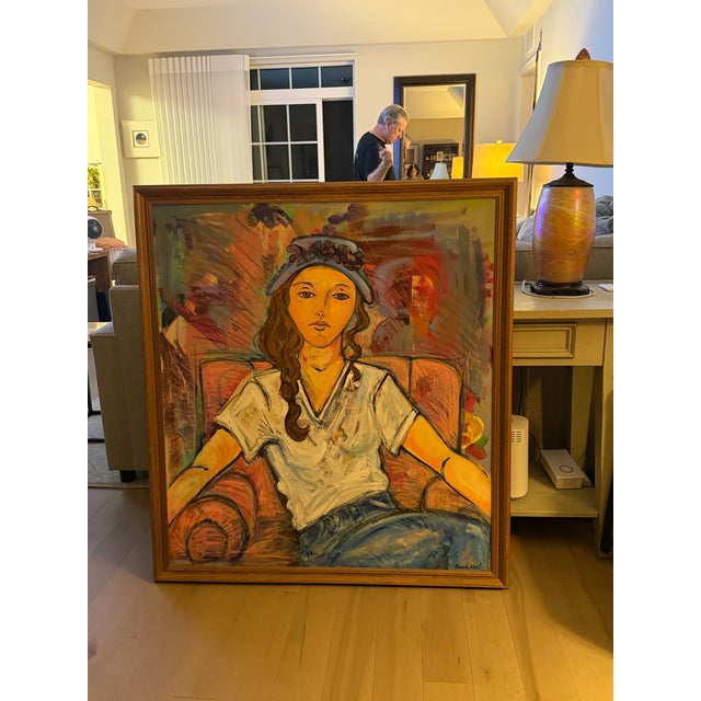 Wood Vintage Sarah Geissbuhler Holl 1993 Large Framed Original Painting on Canvas Signed by Artist For Sale - Image 7 of 7