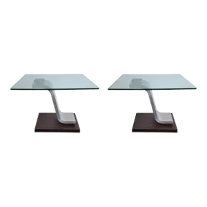 1980s Vintage Chrome and Wooden Chrome Side Tables - a Pair