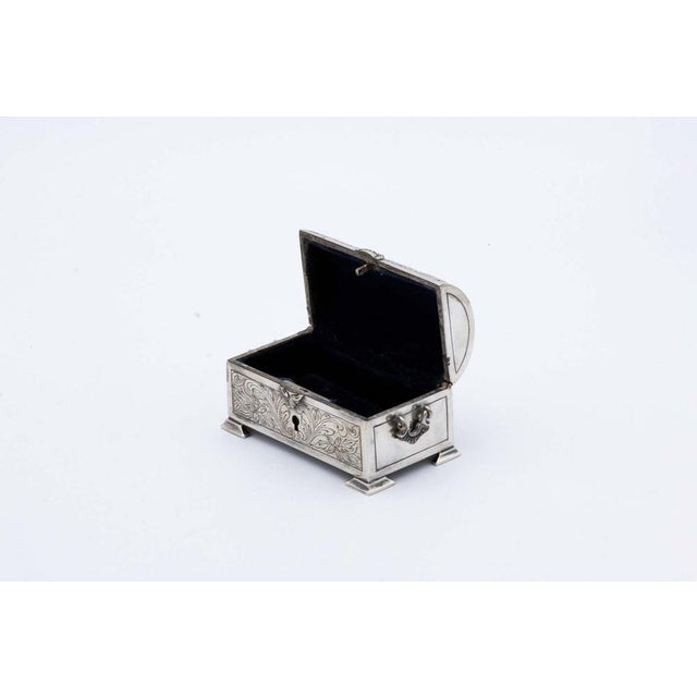 Silver Jewelry Box in the Shape of Chest For Sale - Image 4 of 5
