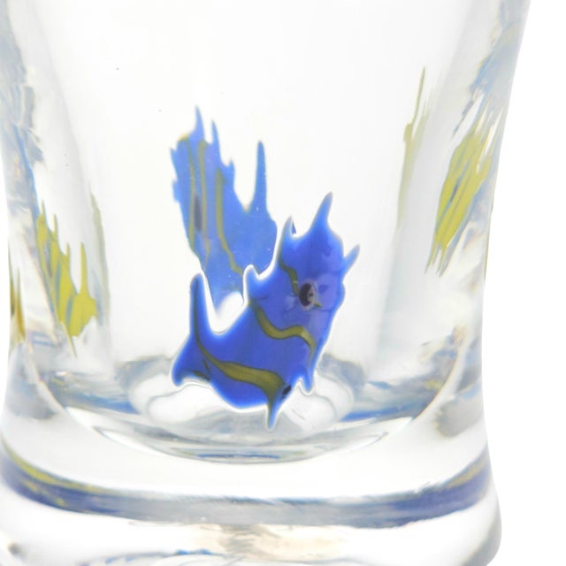 Annieglass Tropical Fish Art Glass Vase Blue Rim 5.5" Santa Cruz For Sale - Image 9 of 12