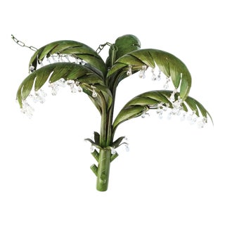 Vintage 5 Light Metal and Faux Crystal Palm Leaf. Regency Small Chandelier For Sale