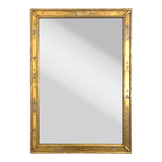 Vintage Chinoiserie Gilt La Barge Style Faux Bamboo Rectangular Wall Mirror, Miniature Hand Painted Figures & Landscapes For Sale