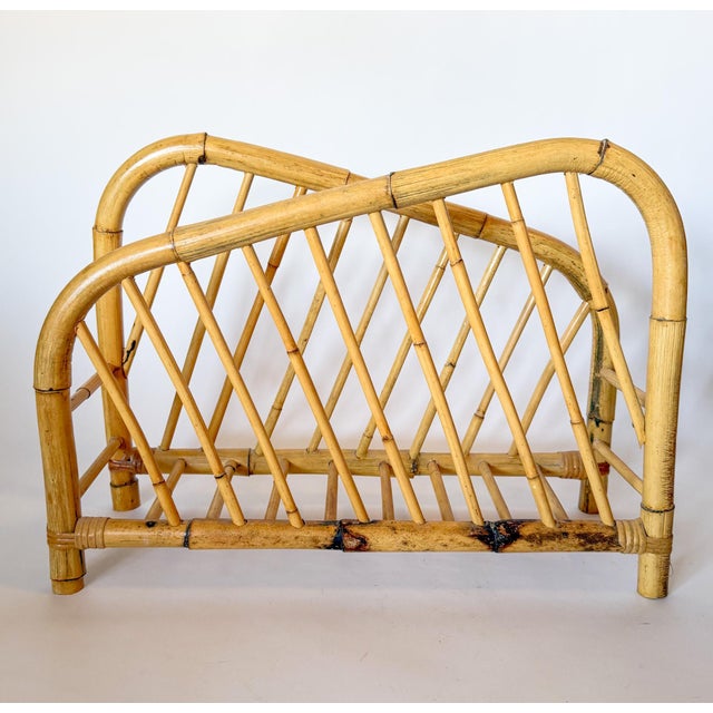 Brown Vintage Coastal Boho Bamboo Rattan Magazine Rack For Sale - Image 8 of 11