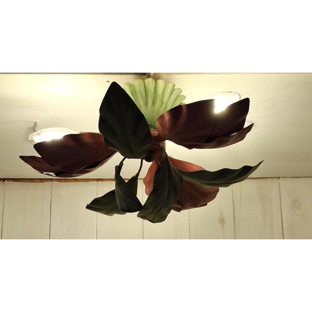 1980s 3-Light Florentine Ceiling Lamp with Colored Metal Frame, 1980s For Sale - Image 5 of 8