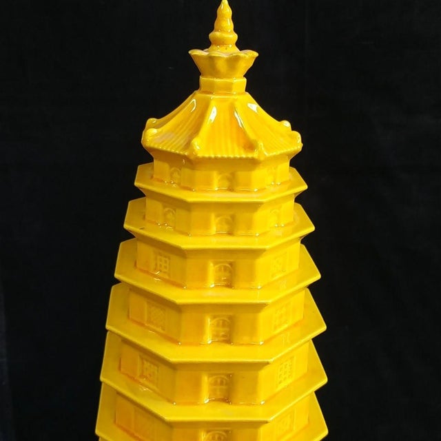 Vintage Yellow Glazed Porcelain Wenchang Pagoda Model For Sale - Image 9 of 9
