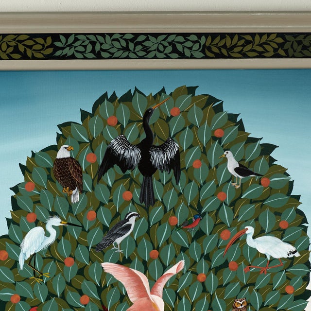 Vintage Modernist Painting of a Tree With Birds and Fruit by Ruth Schindler For Sale In West Palm - Image 6 of 11