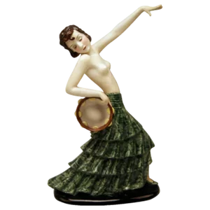 Goldscheider Vienna Spanish Lady Dancer with Tambourine Model 7699 Dakon, 1938