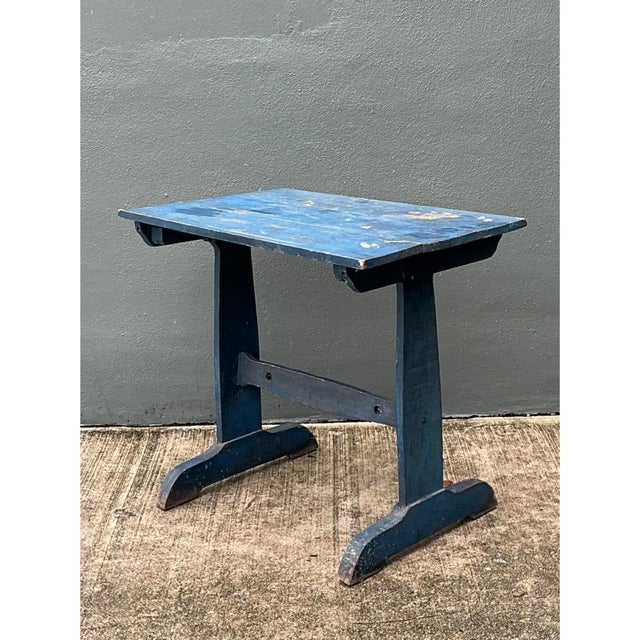 Vintage Distressed Blue Wood Side Table For Sale - Image 10 of 12