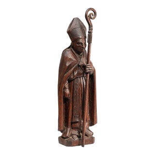 19th Century Folk Art Statue Sculpture Carved Wood Bishop Santos Style For Sale