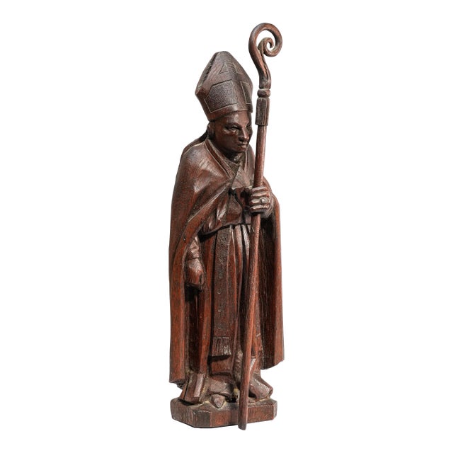 19th Century Folk Art Statue Sculpture Carved Wood Bishop Santos Style For Sale