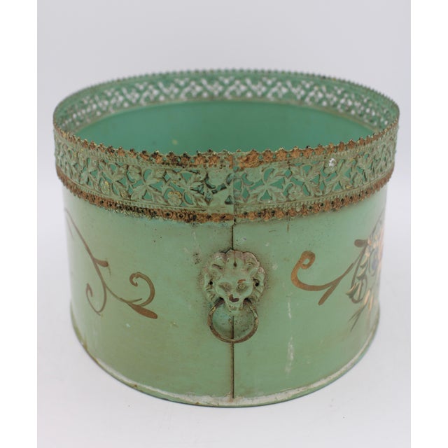Mid 20th Century Mid 20th Century Vintage Teal Tole Cachepot Planter For Sale - Image 5 of 10