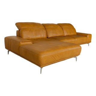 MR 2490 Leather Corner Sofa in Yellow Turmeric with Electric Function from Musterring For Sale