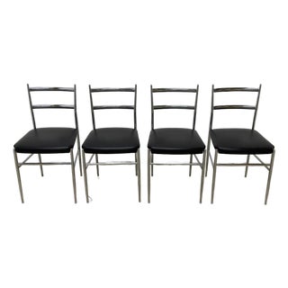 Otto Gerdau Chrome and Black Naugahyde Dining Chairs Circa 1960s - Set of Four For Sale