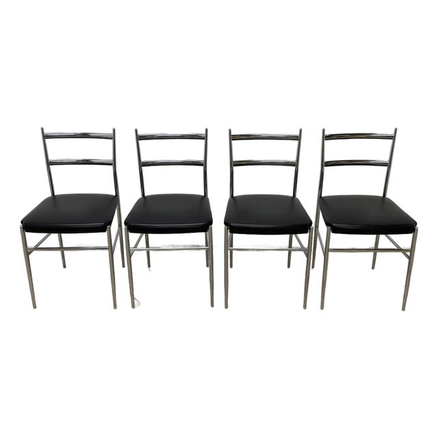 Otto Gerdau Chrome and Black Naugahyde Dining Chairs Circa 1960s - Set of Four For Sale