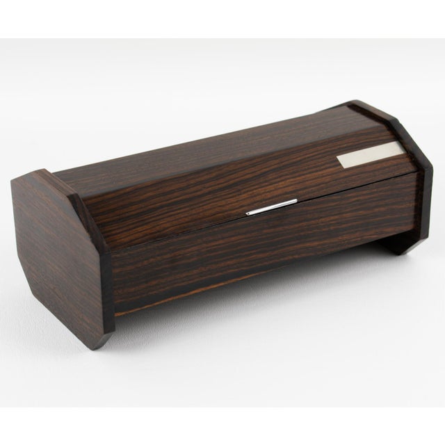 Wood Maison Desny Style Art Deco Modernist Box Macassar and Chrome For Sale - Image 7 of 10