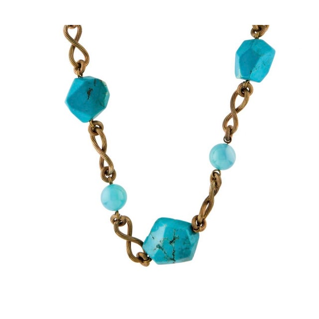 2010s 2010 Stephen Dweck Necklace Turquoise Nuggets Aqua Chalcedony 28” Bronze For Sale - Image 5 of 9