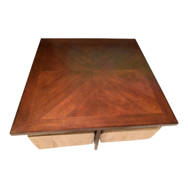 Dark Wood Coffee Table & Removable Suede Ottomans/Seats ...