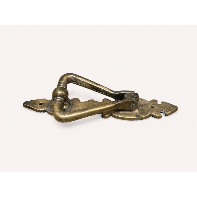 Antique Solid Brass Door Knocker, English Style Triangular Ring With Decorative Backplate, 8.38” For Sale - Image 4 of 5