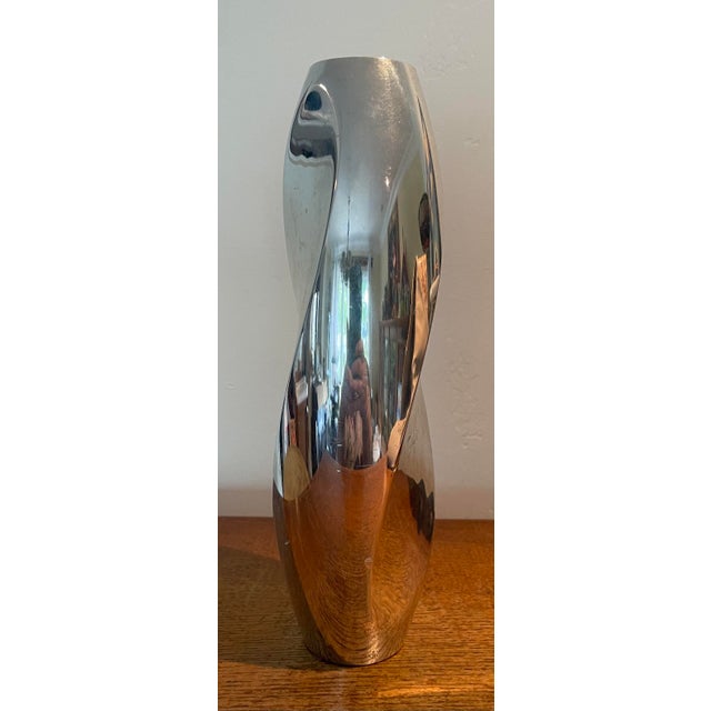 2000 - 2009 2000s Nambé Spiral Twisted Style Aluminum Vase, Designed by Fred Bould For Sale - Image 5 of 6