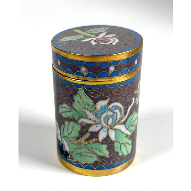 Metal Vintage Chinese Cloisonné Small Canister Jar Set - 8 Canisters W/ Original Box For Sale - Image 7 of 17