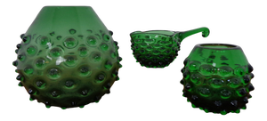 Italian Green Bubble Glass Vases & Bowl by Empoli, Set of 3, 1960s