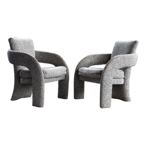 Postmodern Parsons Upholstered Lounge Chairs - a Pair