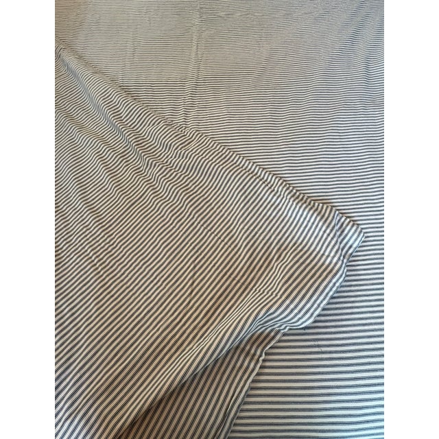 Late 20th Century Vintage Denim Blue Ticking Stripe Blanket Duvet Cover or Coverlet Queen For Sale - Image 5 of 14